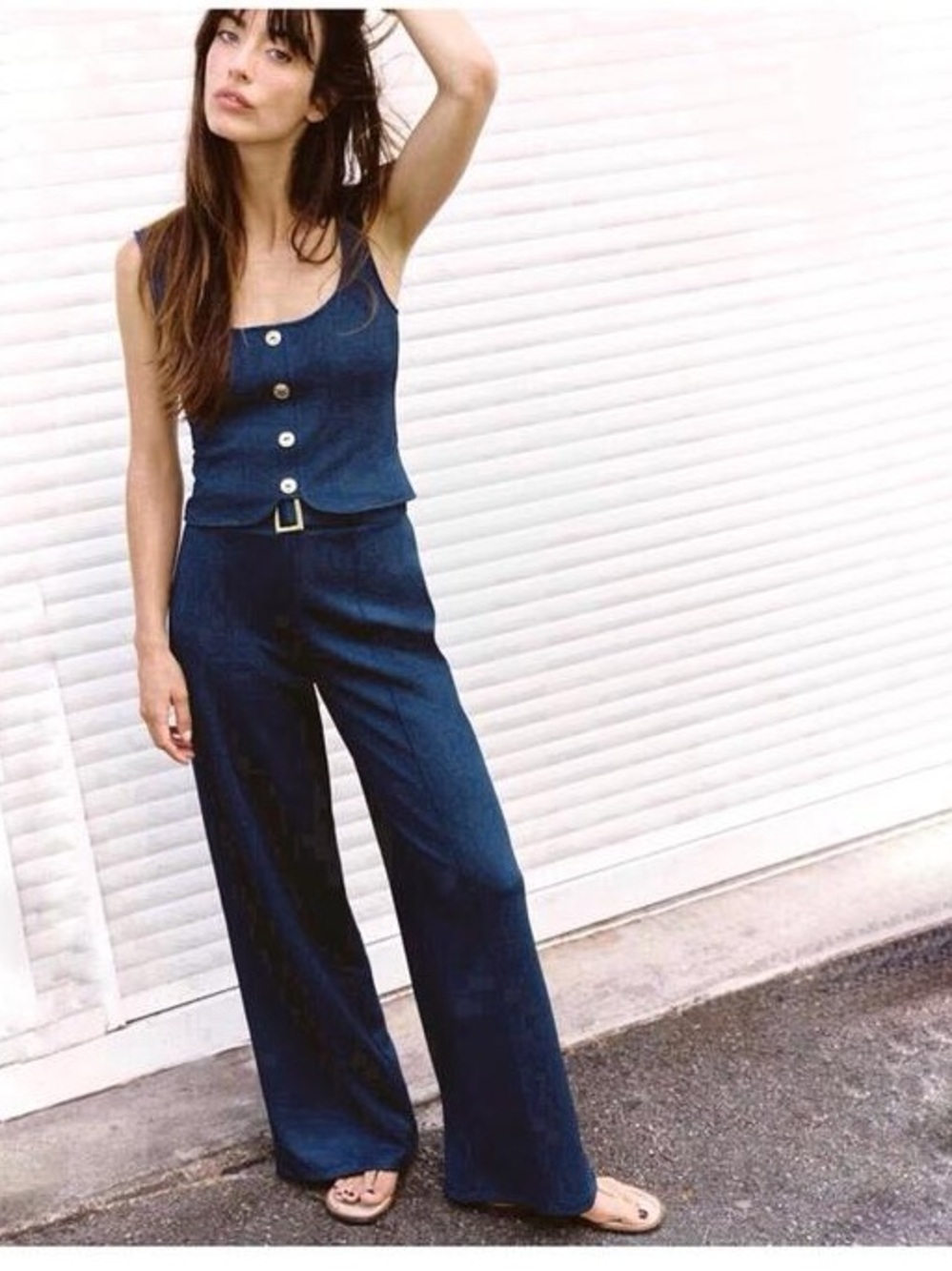 Zara knit top with gold buttons and pants set size small
